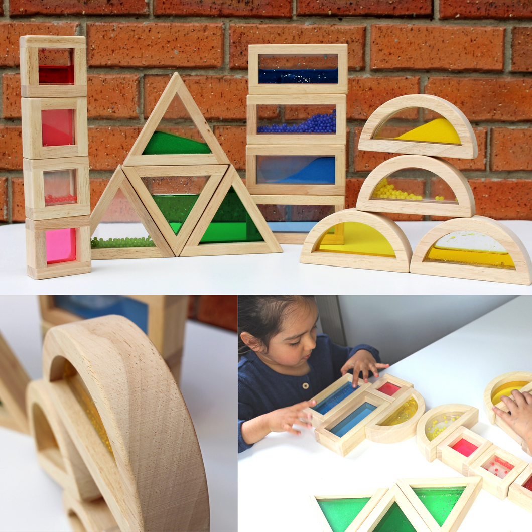 Wooden Sensory Blocks (Water, Beads, Sand) - Montessori, STEM, Therapy Toys